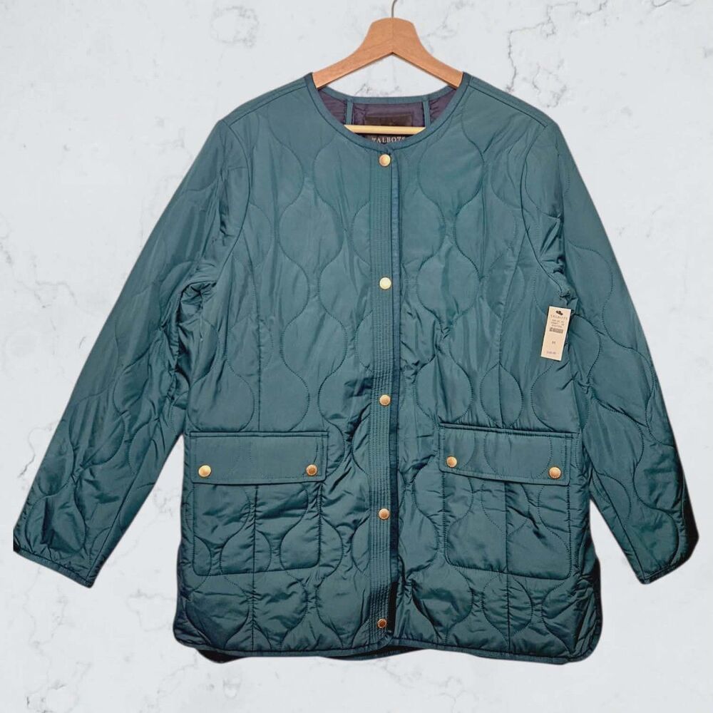 New Talbots Green Blue Quilted Lightweight Spring Fall Coat Jacket - Picture 3 of 10
